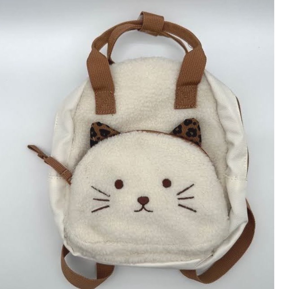 Cat & Jack Mini Backpack Cream Fleece Leopard Ear Small Bag New Without Tags